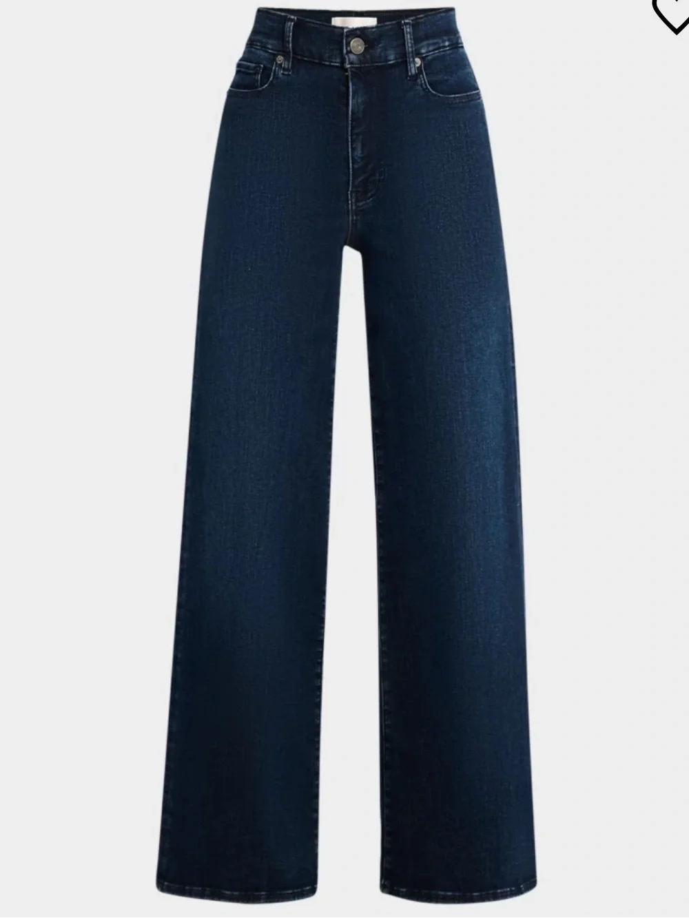 NWT FRAME Le Slim Palazzo High-Rise Wide-Leg Deep Blue Wash Jeans.